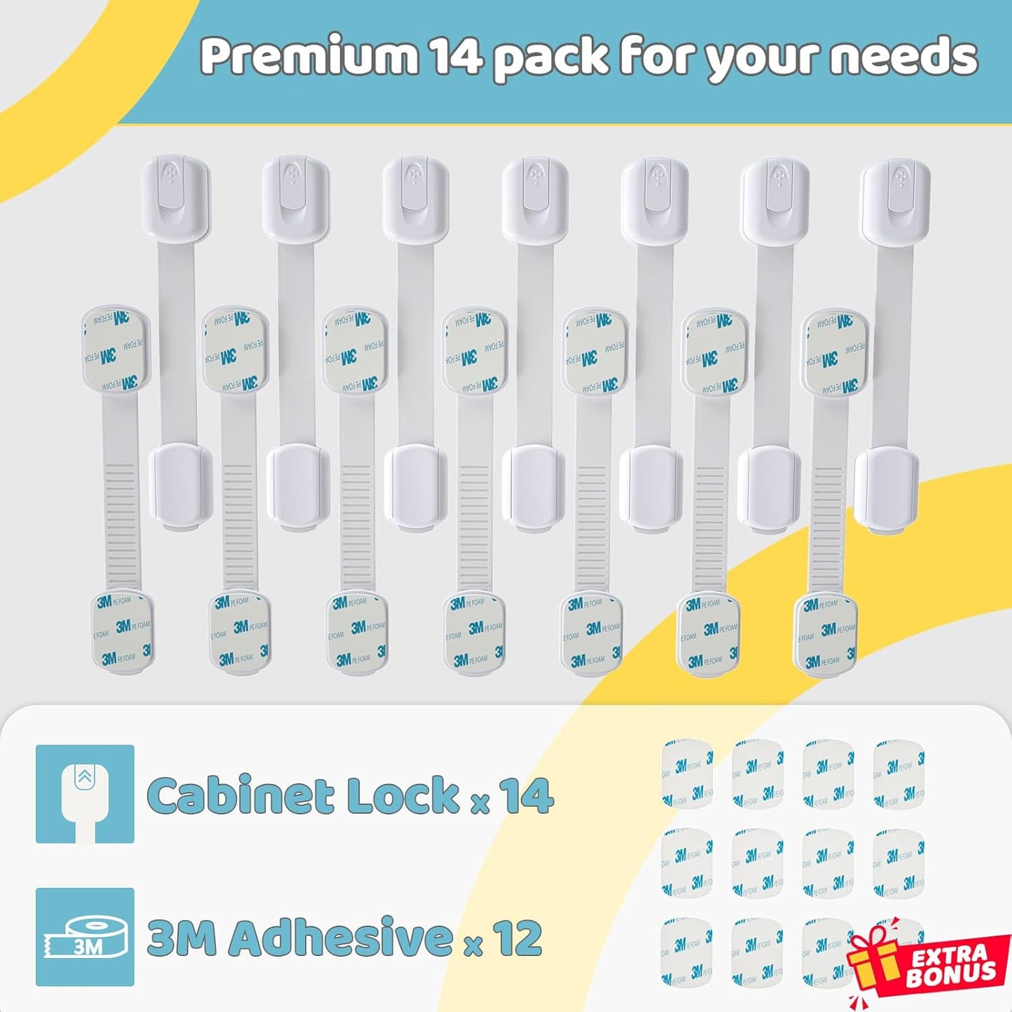 14Pack Child Proof Cabinet Lock for Baby