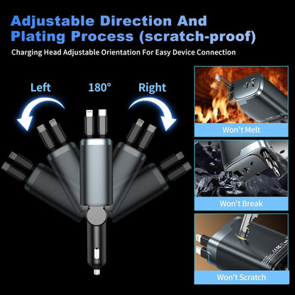 Retractable Car Charger 4 in 1, Car 
