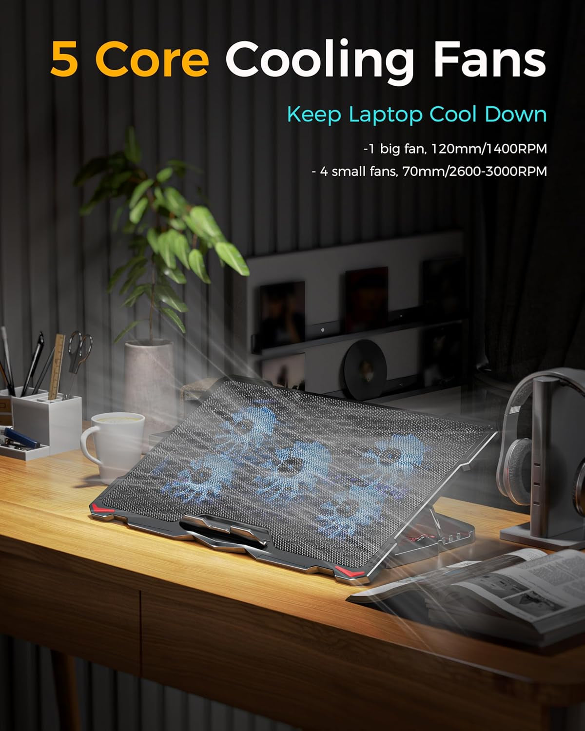 Laptop Cooling Pad 5 Fans up to17.3 Inch