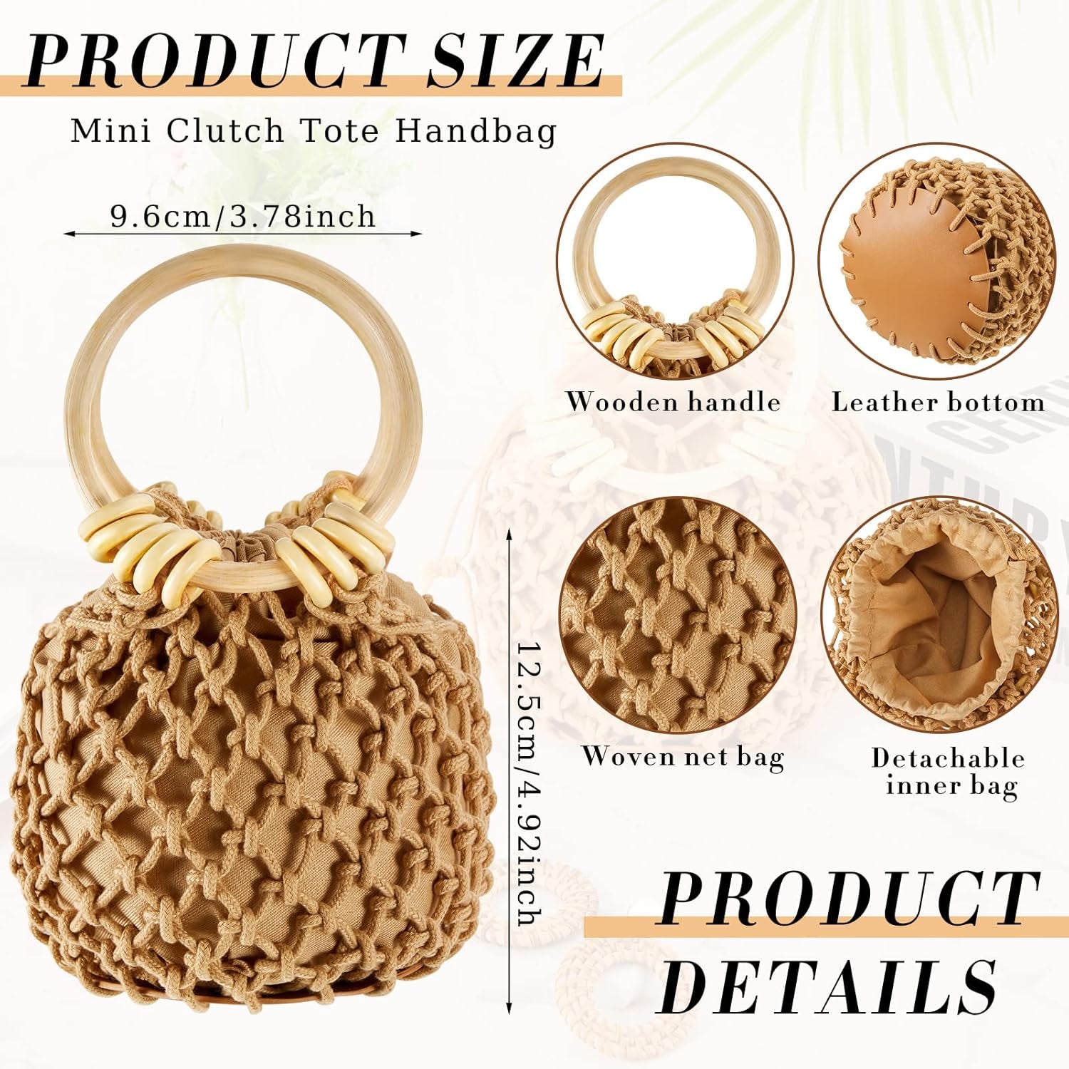 Mini Clutch Tote Handbag 2 Pairs Rattan 