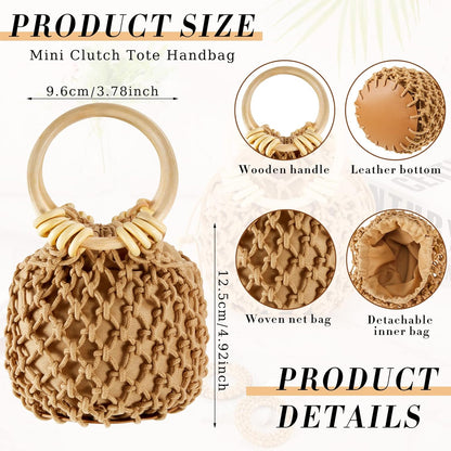 Mini Clutch Tote Handbag 2 Pairs Rattan 