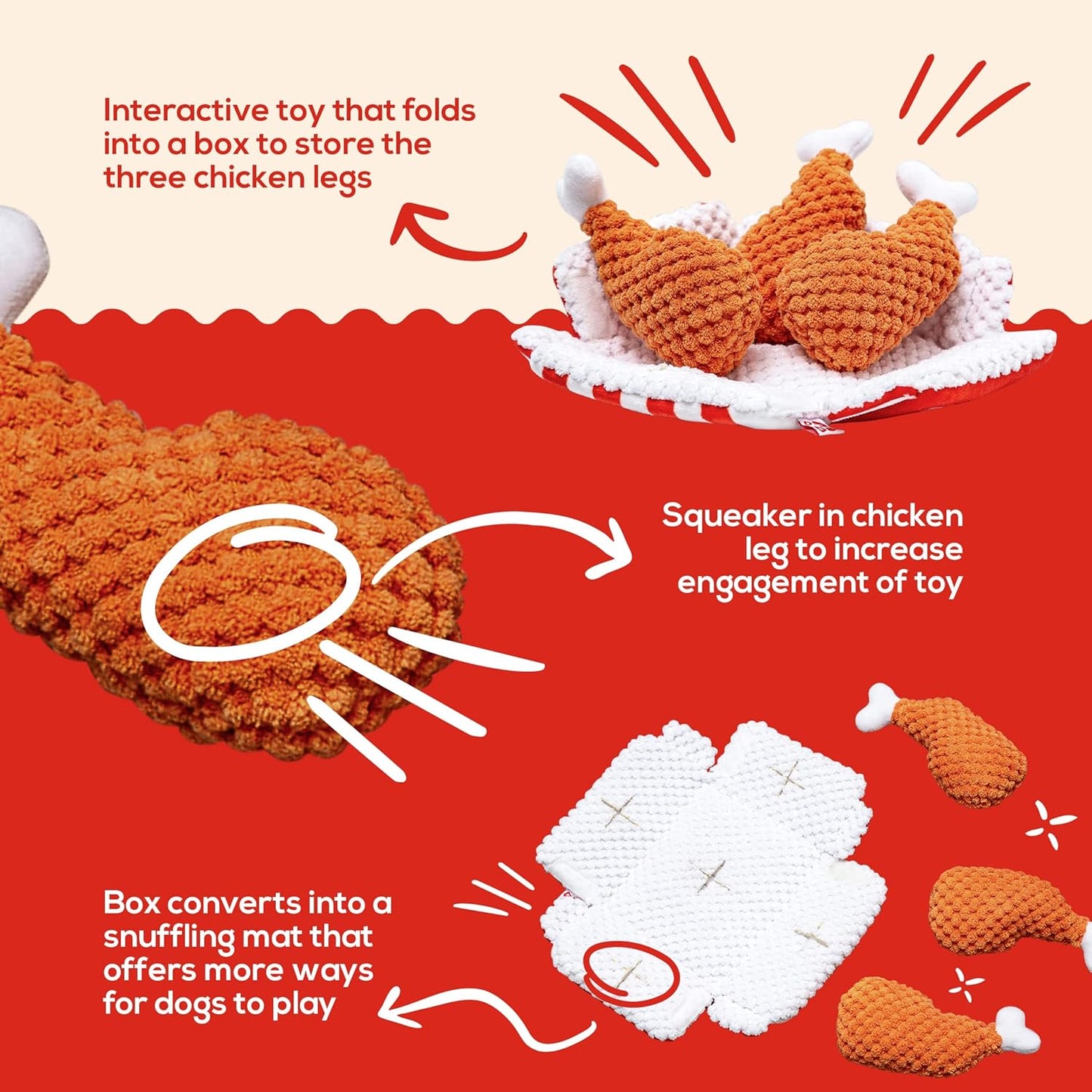PAWTY Fried Chicken Interactive Dog Toy