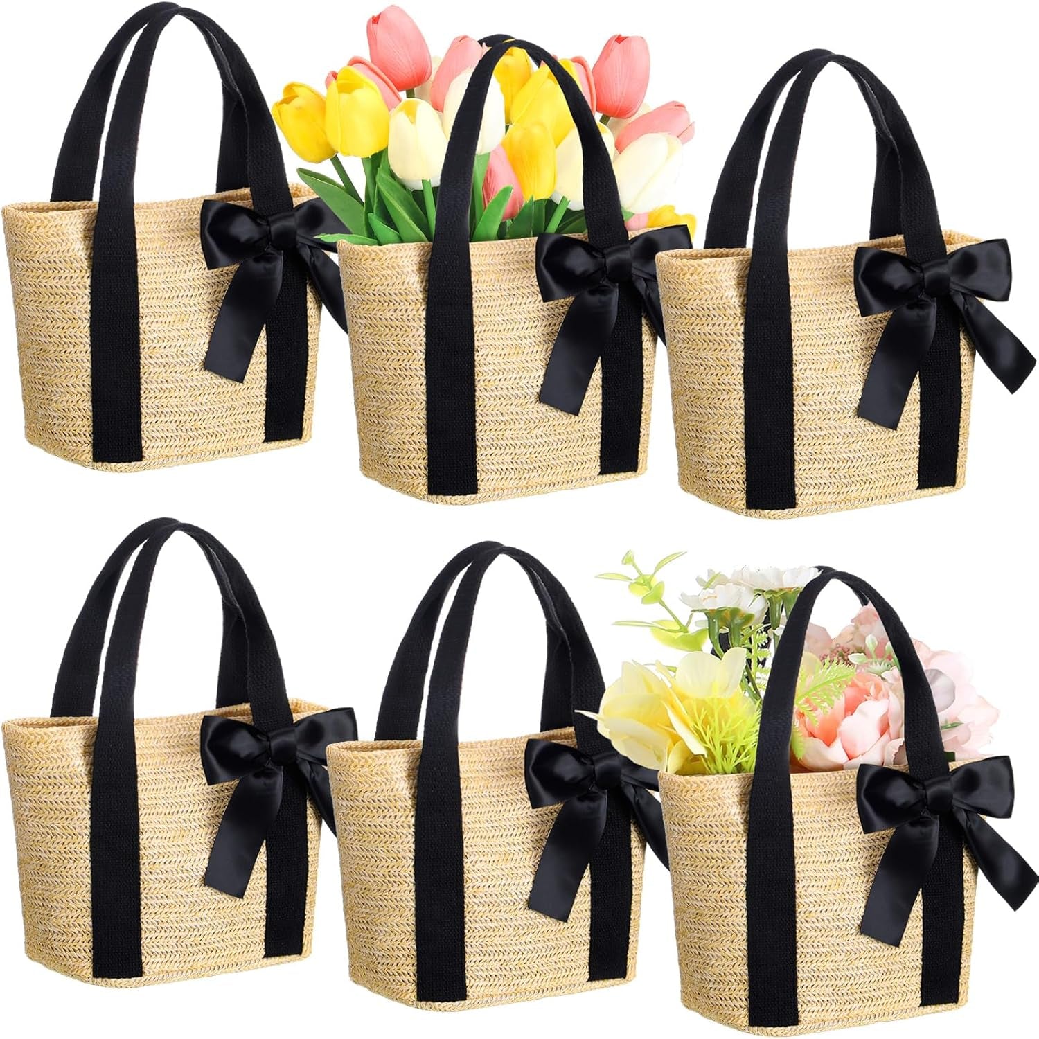 6 Pcs Bridesmaid Straw Beach Bags 