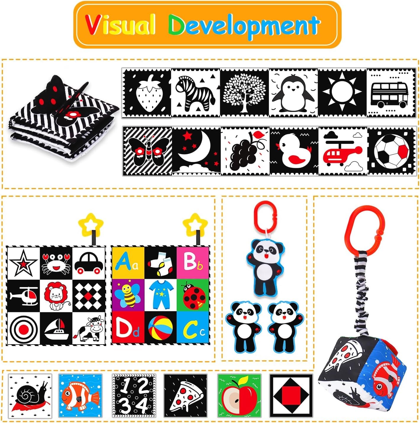 4 PCS Black and White High Contrast Baby