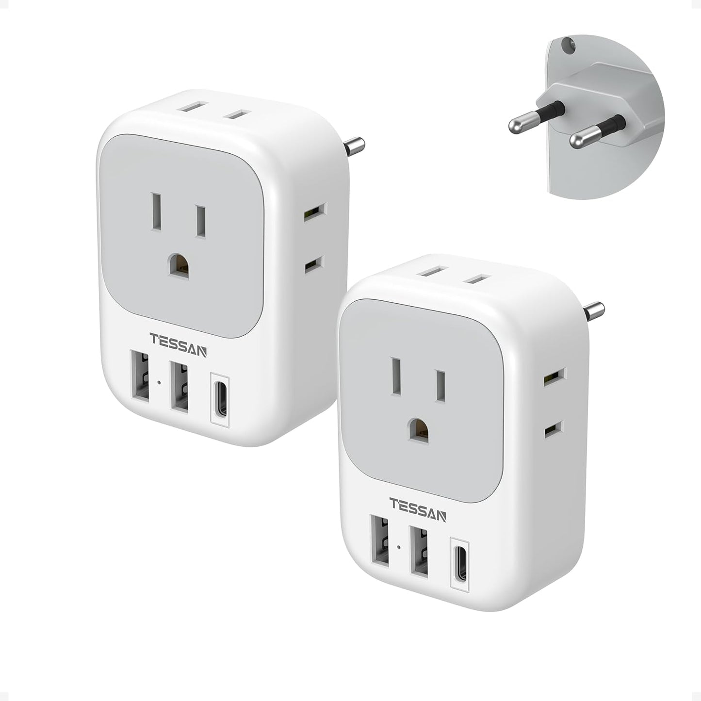 2 Pack European Plug Adapter USB C