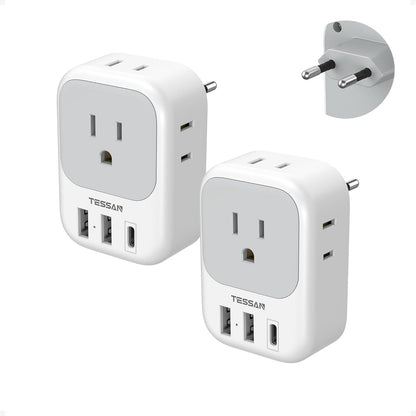 2 Pack European Plug Adapter USB C