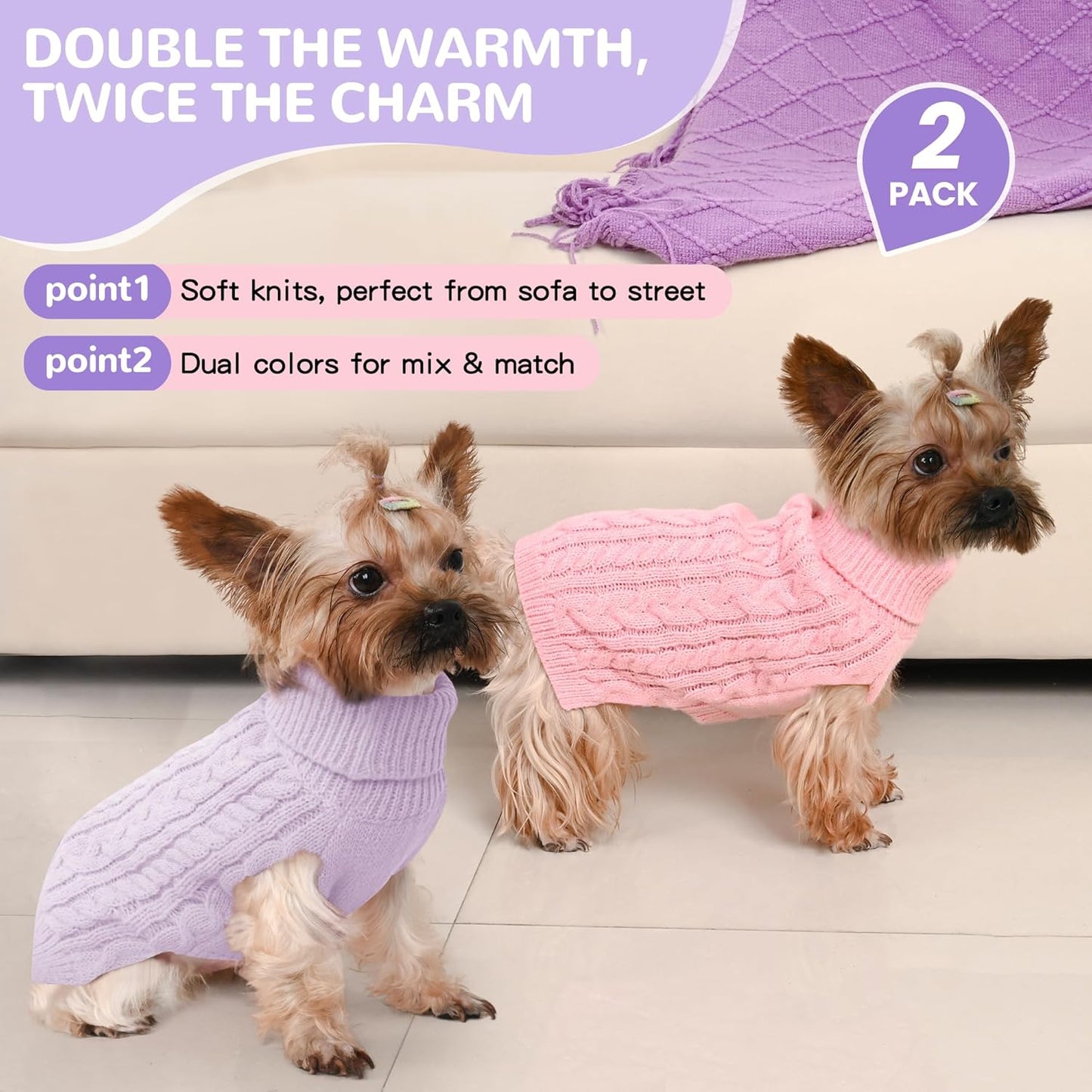 2 Pack Dog Sweaters for Small Dog Winter