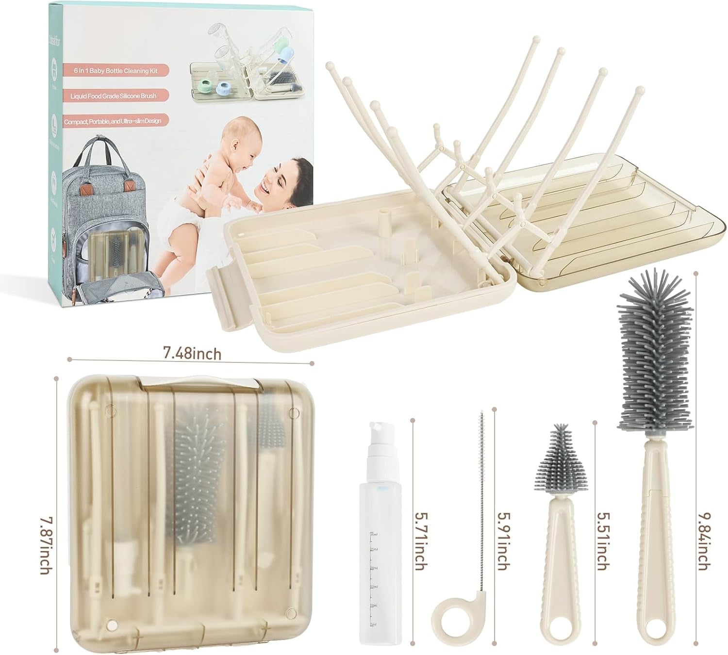 Baby Bottle Brush Set 6In1 Travel Bottle
