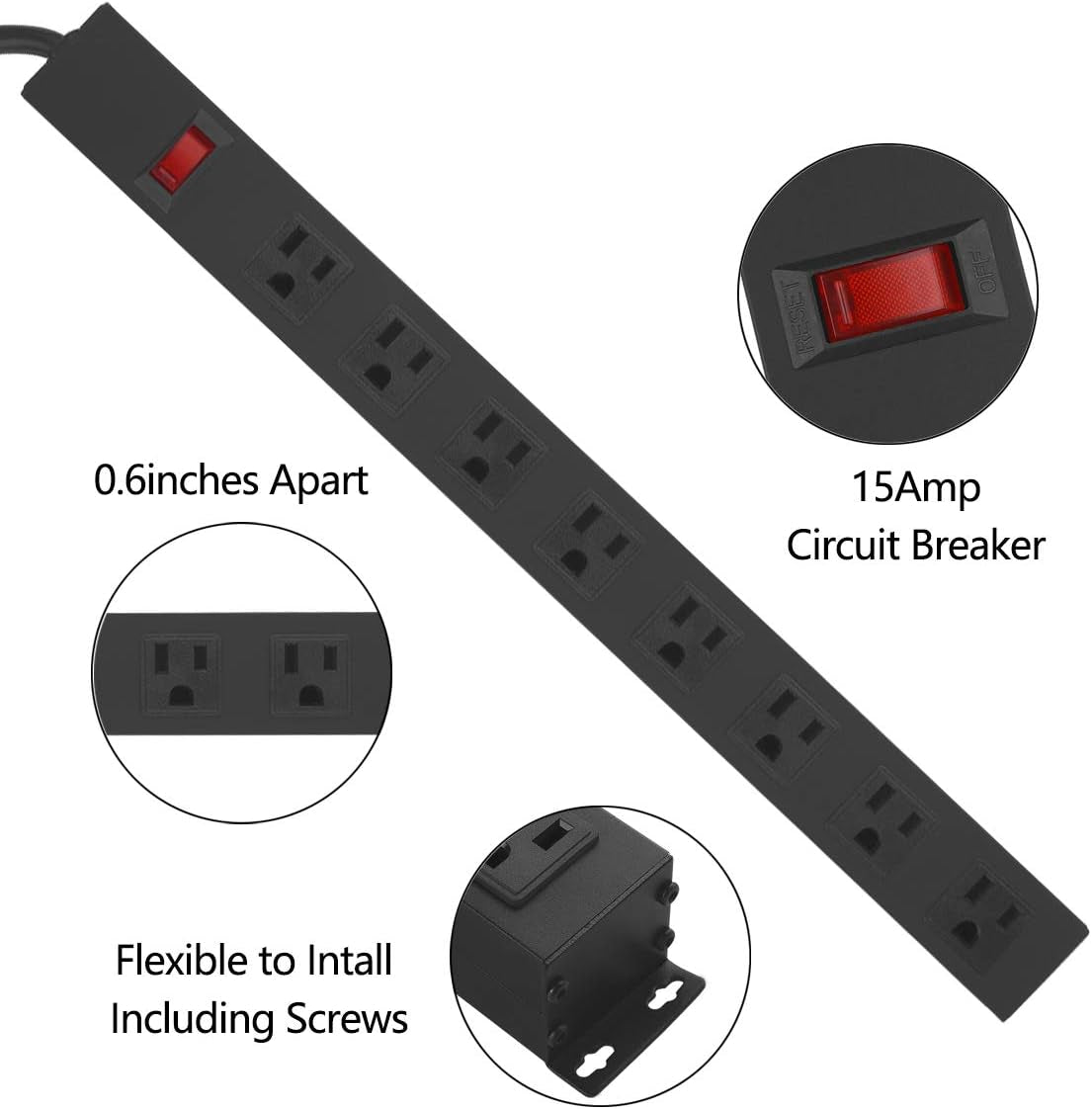 Metal 8 Outlet Mountable Power Strip
