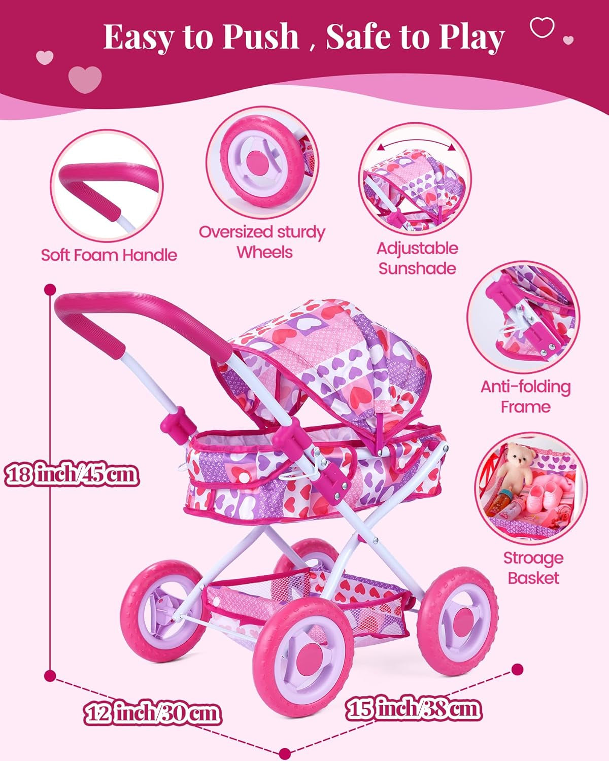 Baby Doll Stroller Set,10-Piece Portable