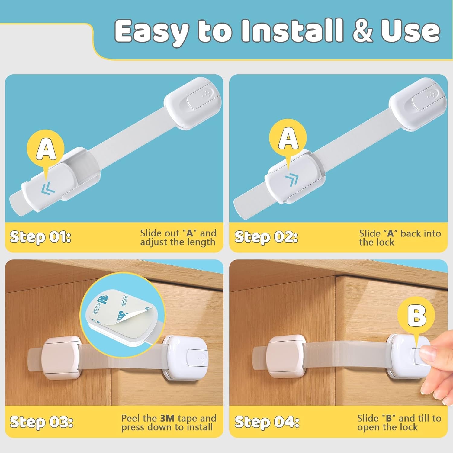 14Pack Child Proof Cabinet Lock for Baby