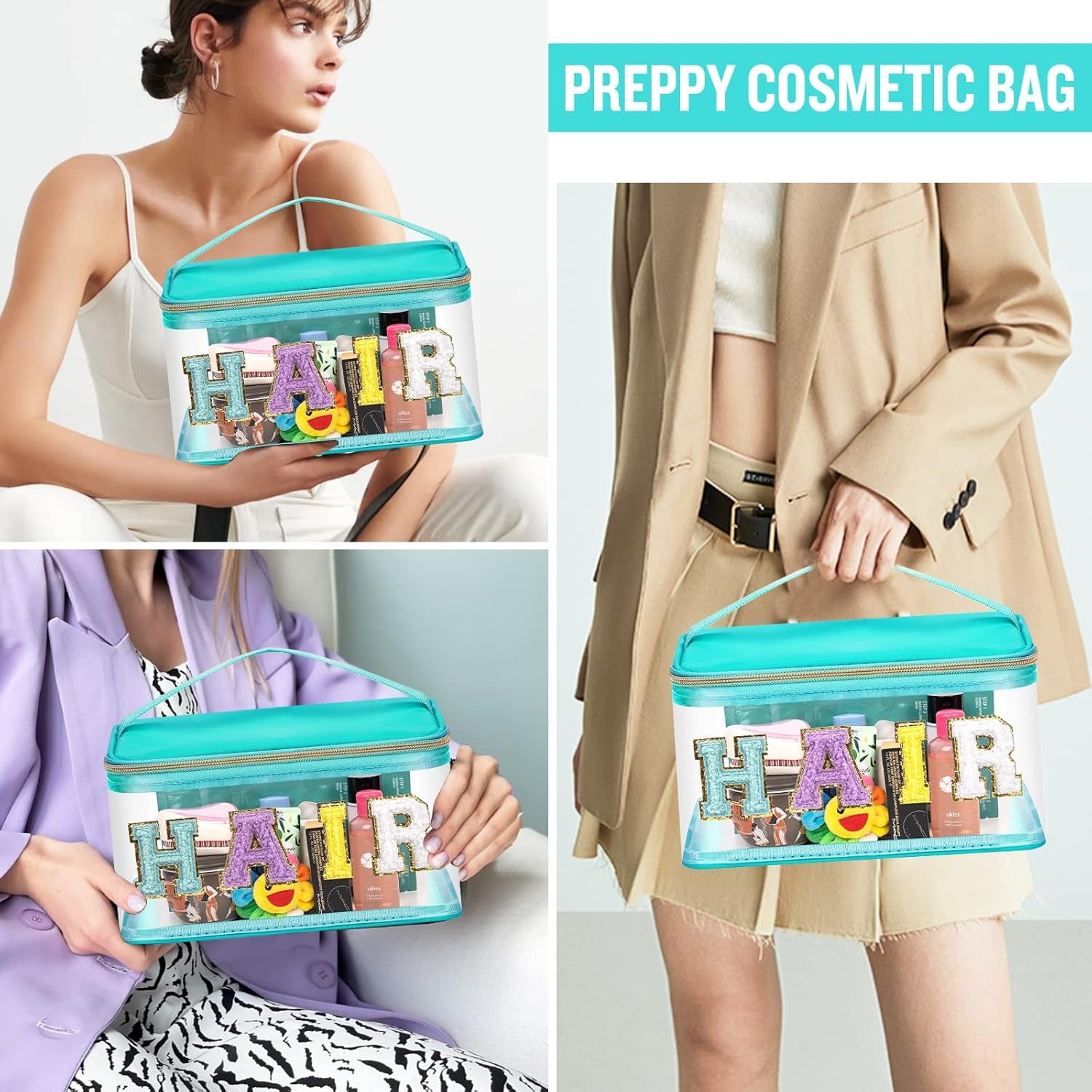 Chenille Letter Clear Makeup Bags 