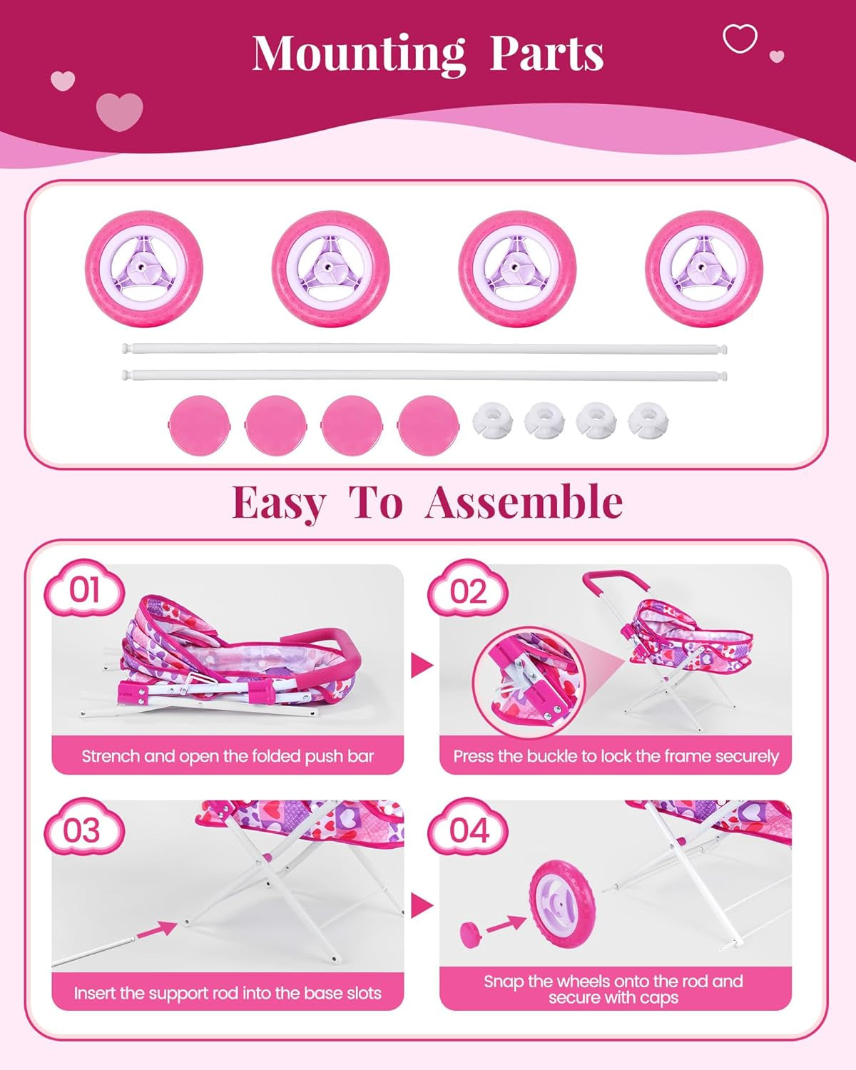 Baby Doll Stroller Set,10-Piece Portable