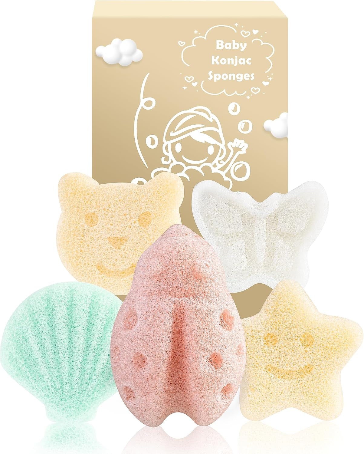 Konjac Baby Sponge for Bathing, 5Pcs 