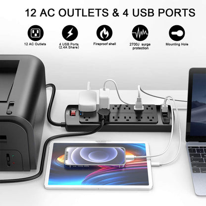 Power Strip,Surge Protector, 12 Outlets