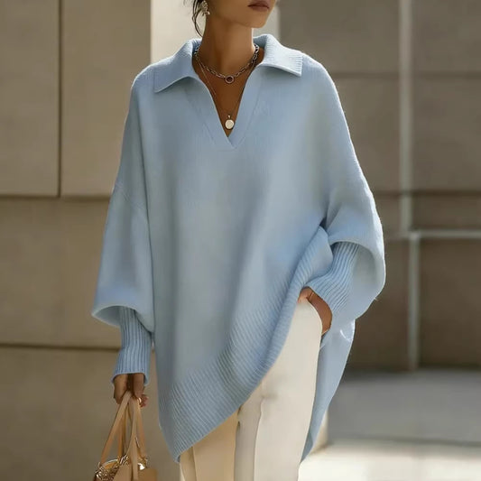 Womens Loose Fit Polo Neck Knit Sweater