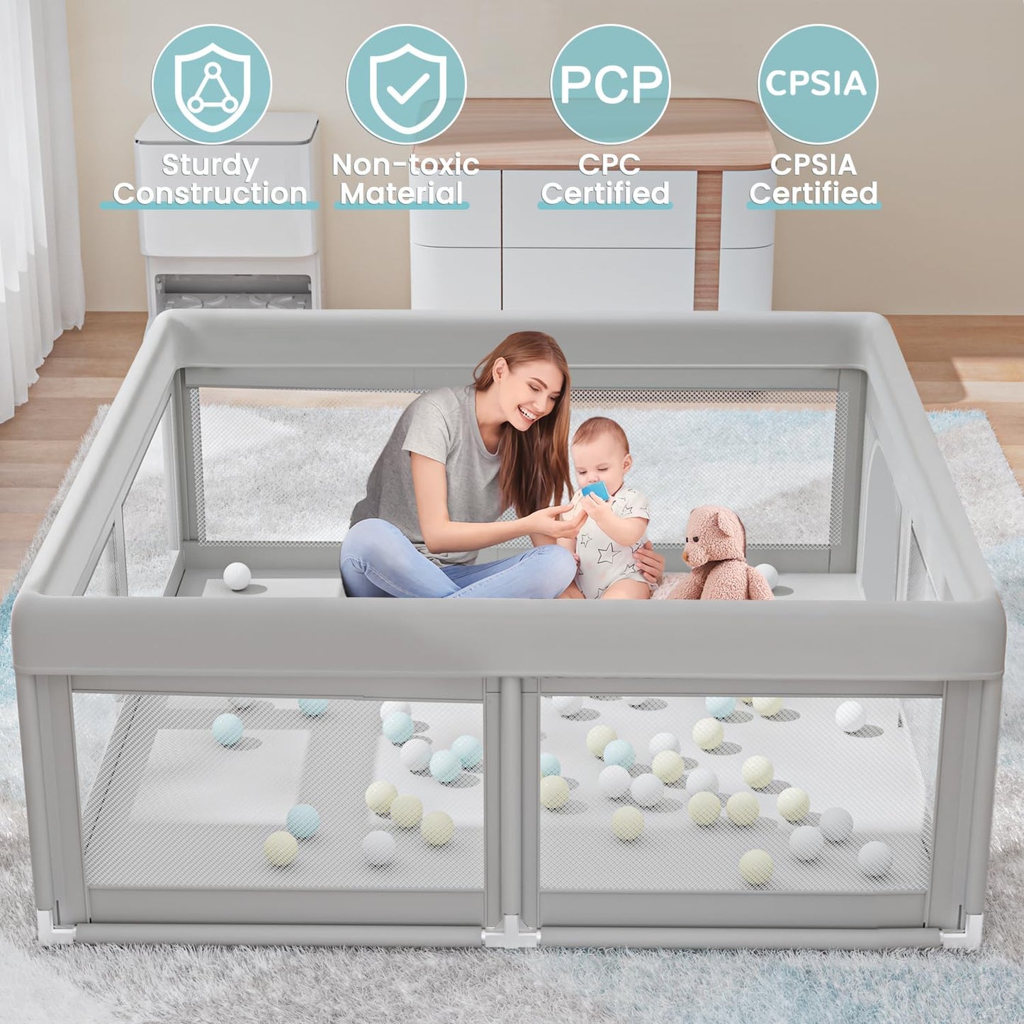 Baby Playpen 50X50 Inch, Play Pens 