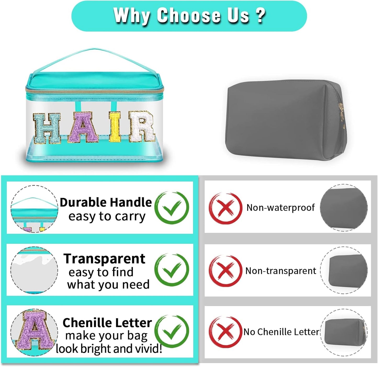 Chenille Letter Clear Makeup Bags 