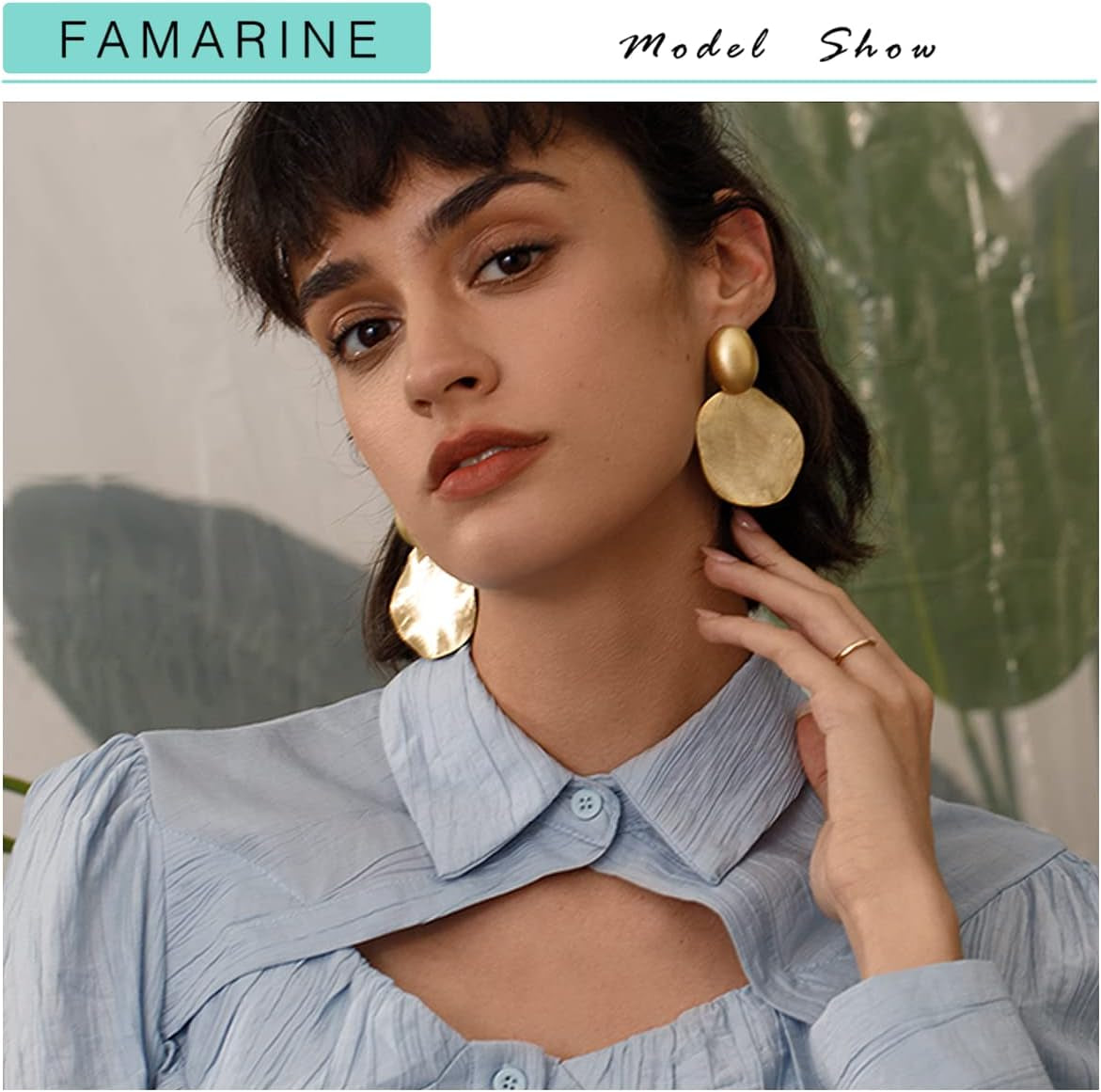 Big Disc Drop Earrings Gold Dangle 