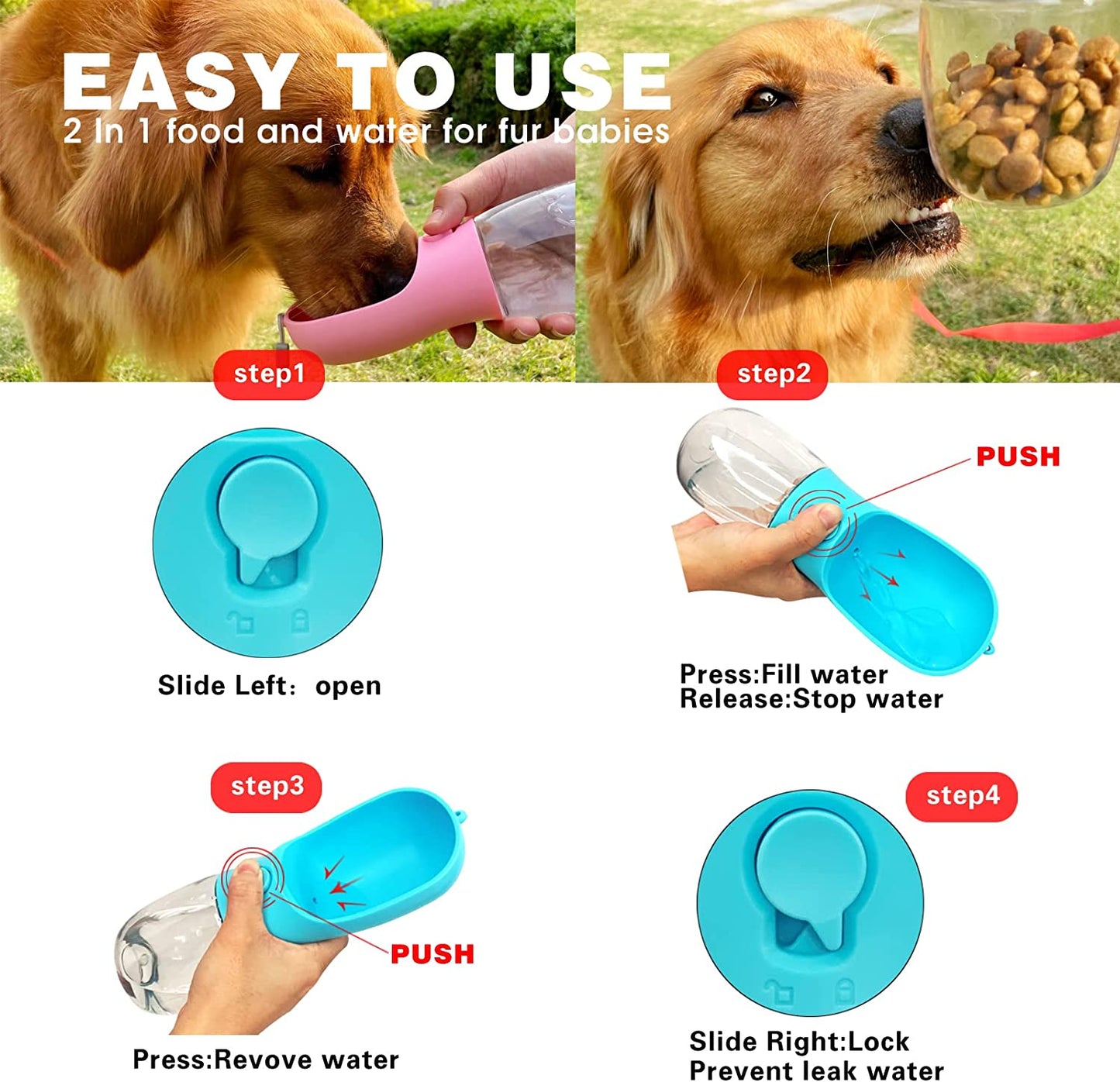 Dog Water Bottle with Food Container