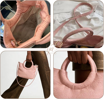 Women Woven Handle Bag PU Leather 
