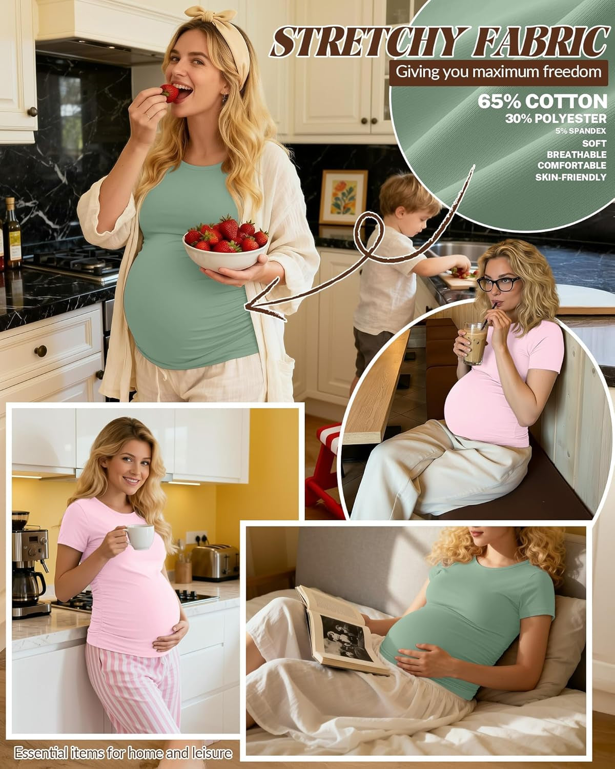4Pack Women'S Maternity Shirts Crew Neck