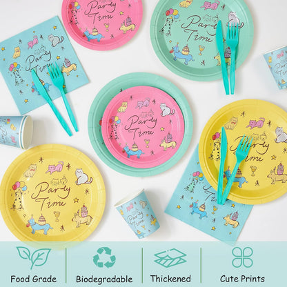 144Pcs Dog Cat Birthday Party Supplies