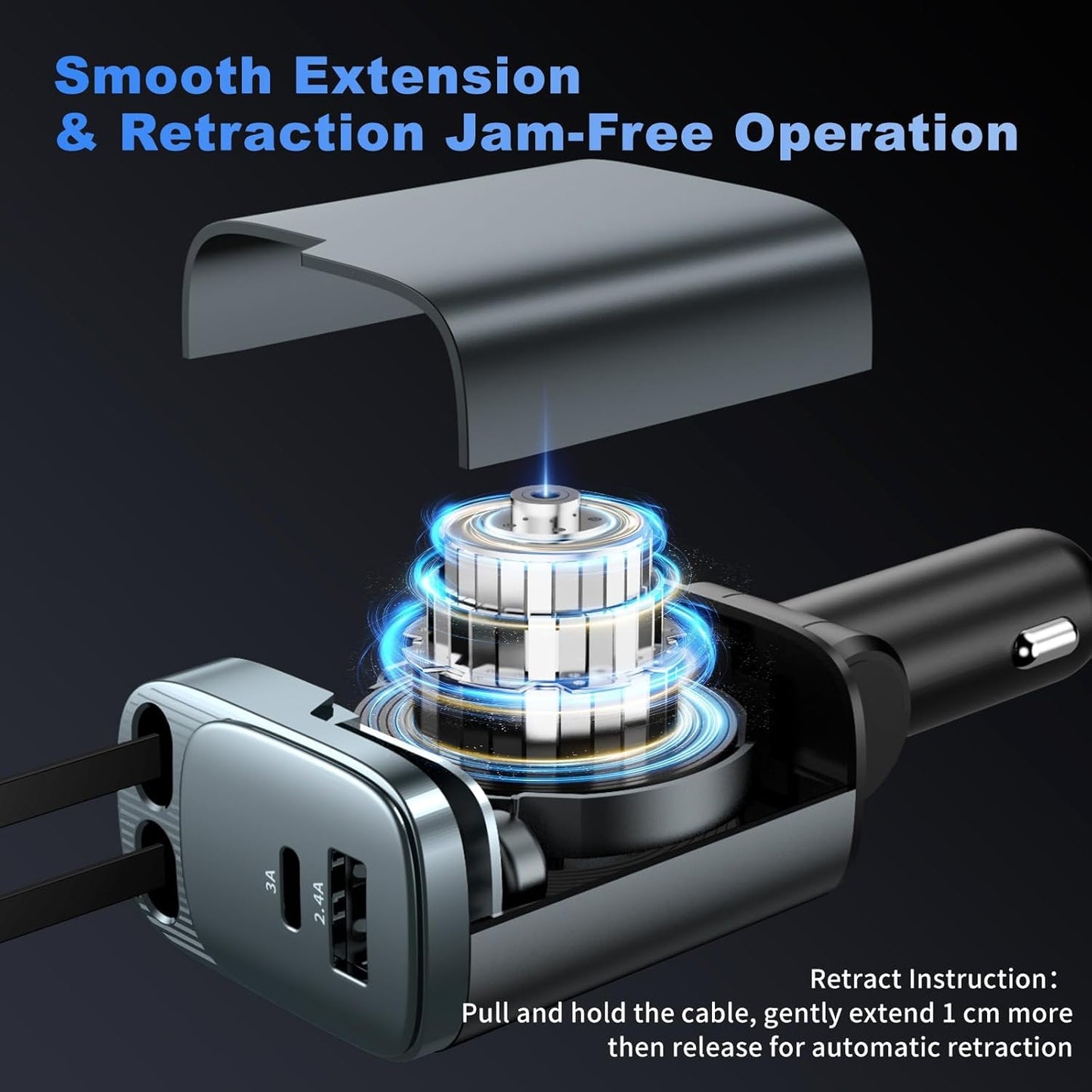 Retractable Car Charger 4 in 1, Car 