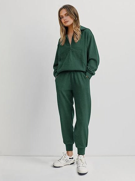 Women's Casual Half-Zip Sweatshirt and Sweatpants Set