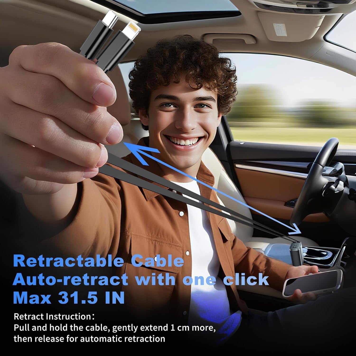 Retractable Car Charger 4 in 1, Car 