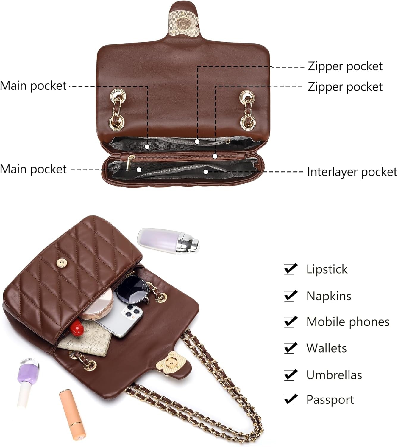 Quilted Crossbody Purse for Women Trendy