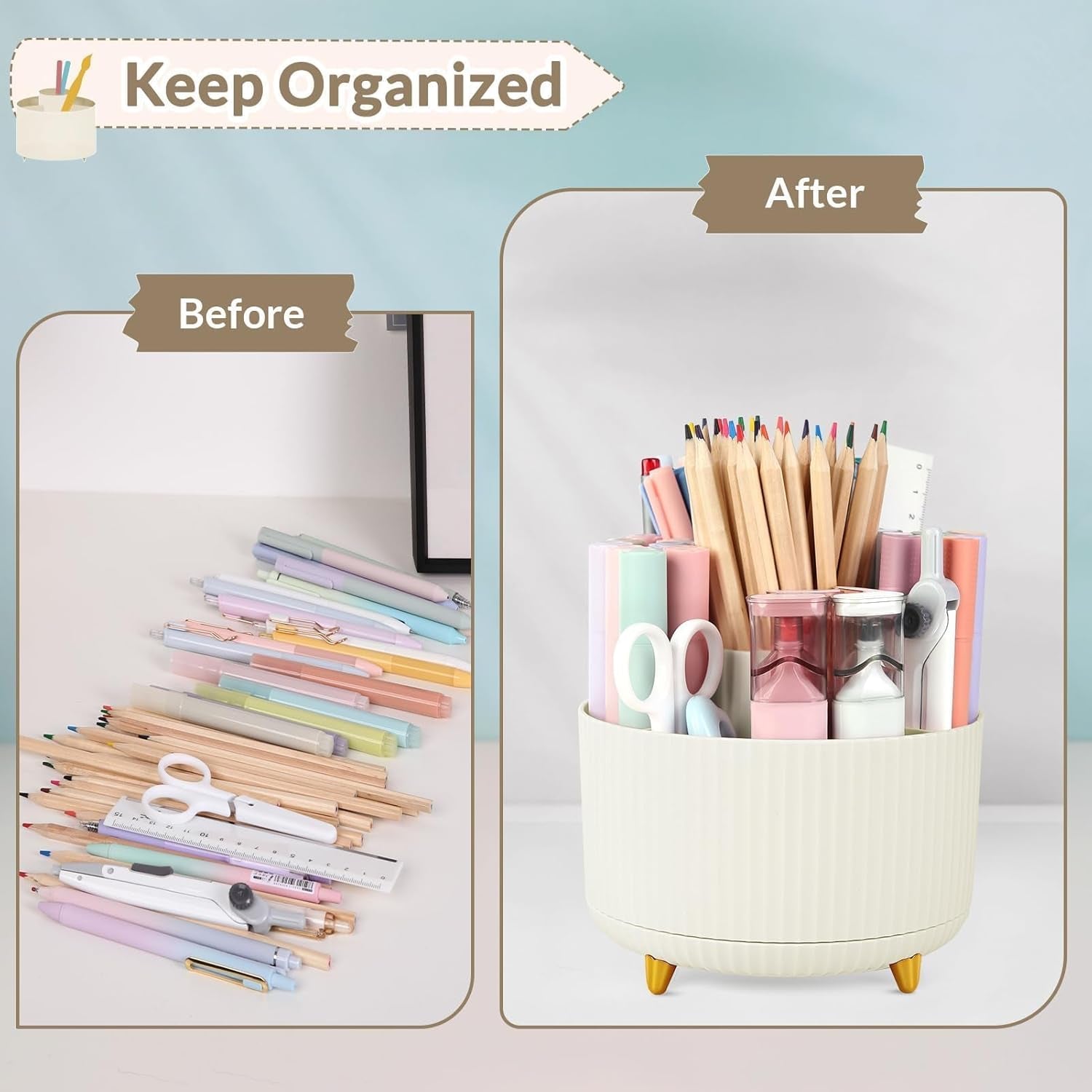 360 Rotating Plastic Desk Pen Organizer