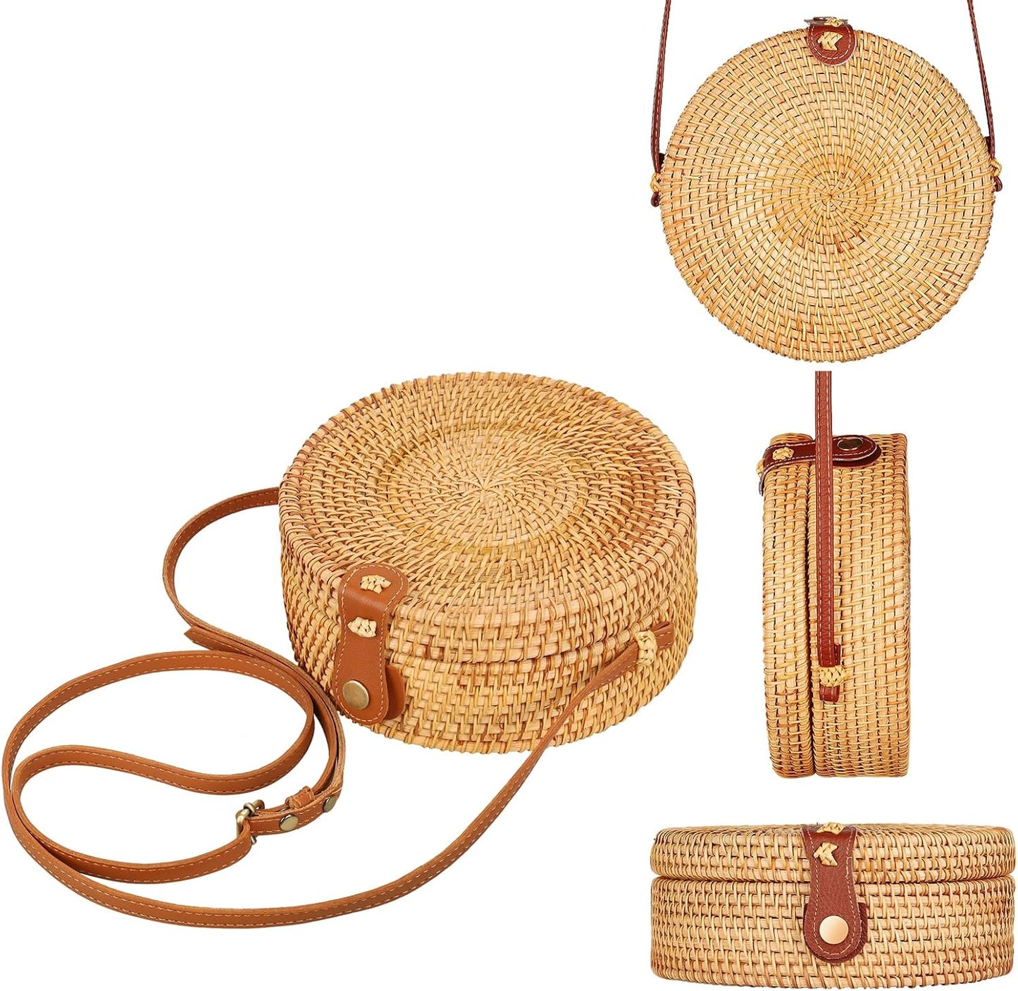 Boho Rattan Crossbody Bag, Handwoven .