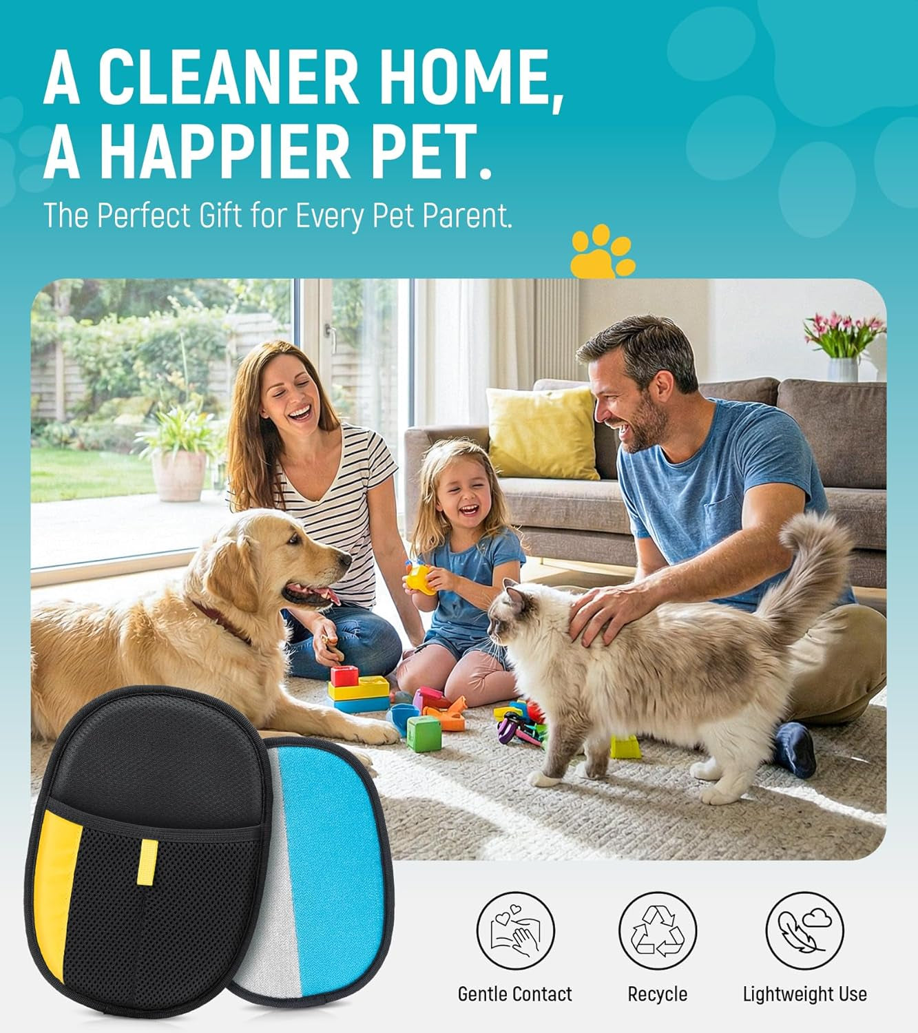 Pet Hair Removal Glove for Dogs & Cats 