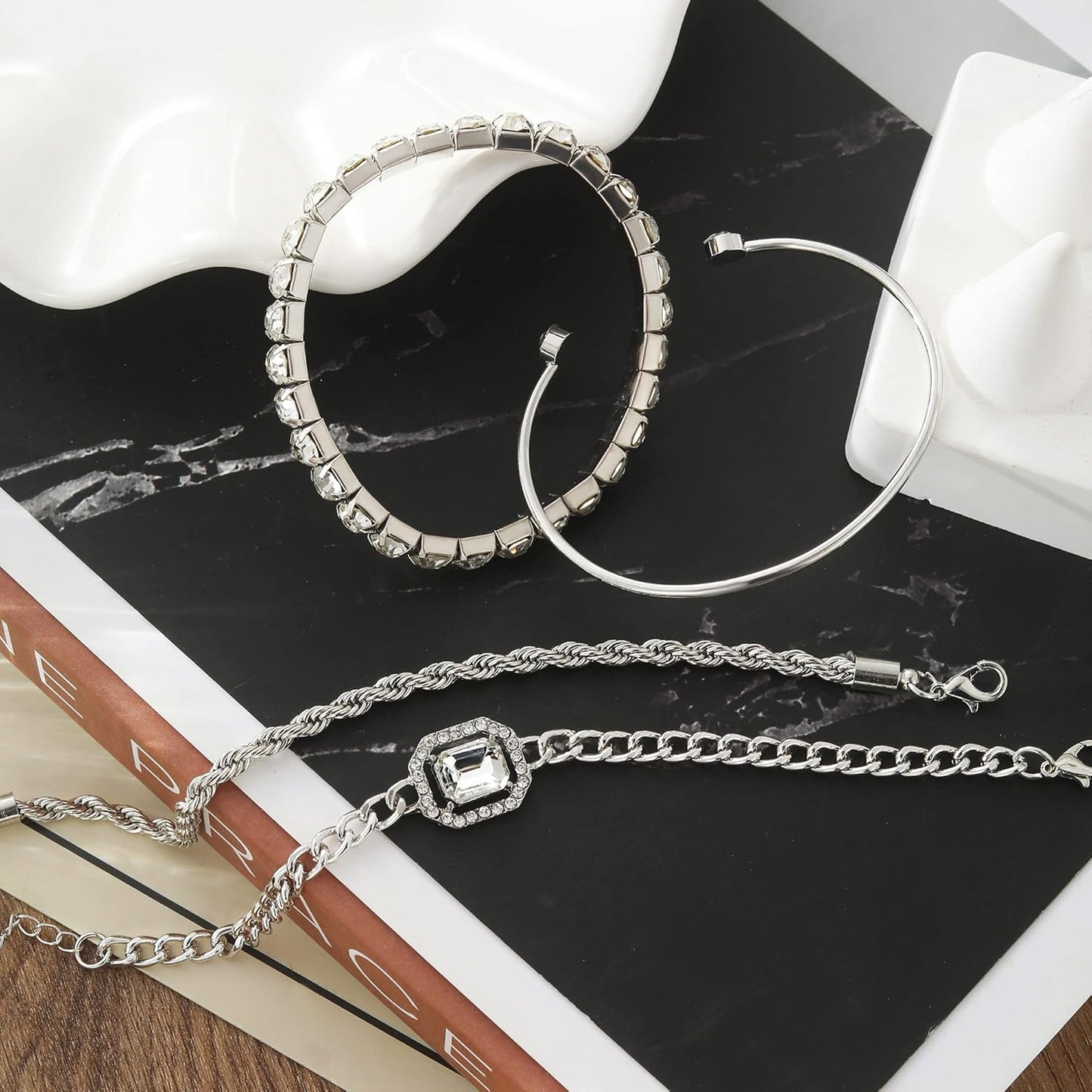 4 Pcs Dainty Gold Silver Bracelets Set