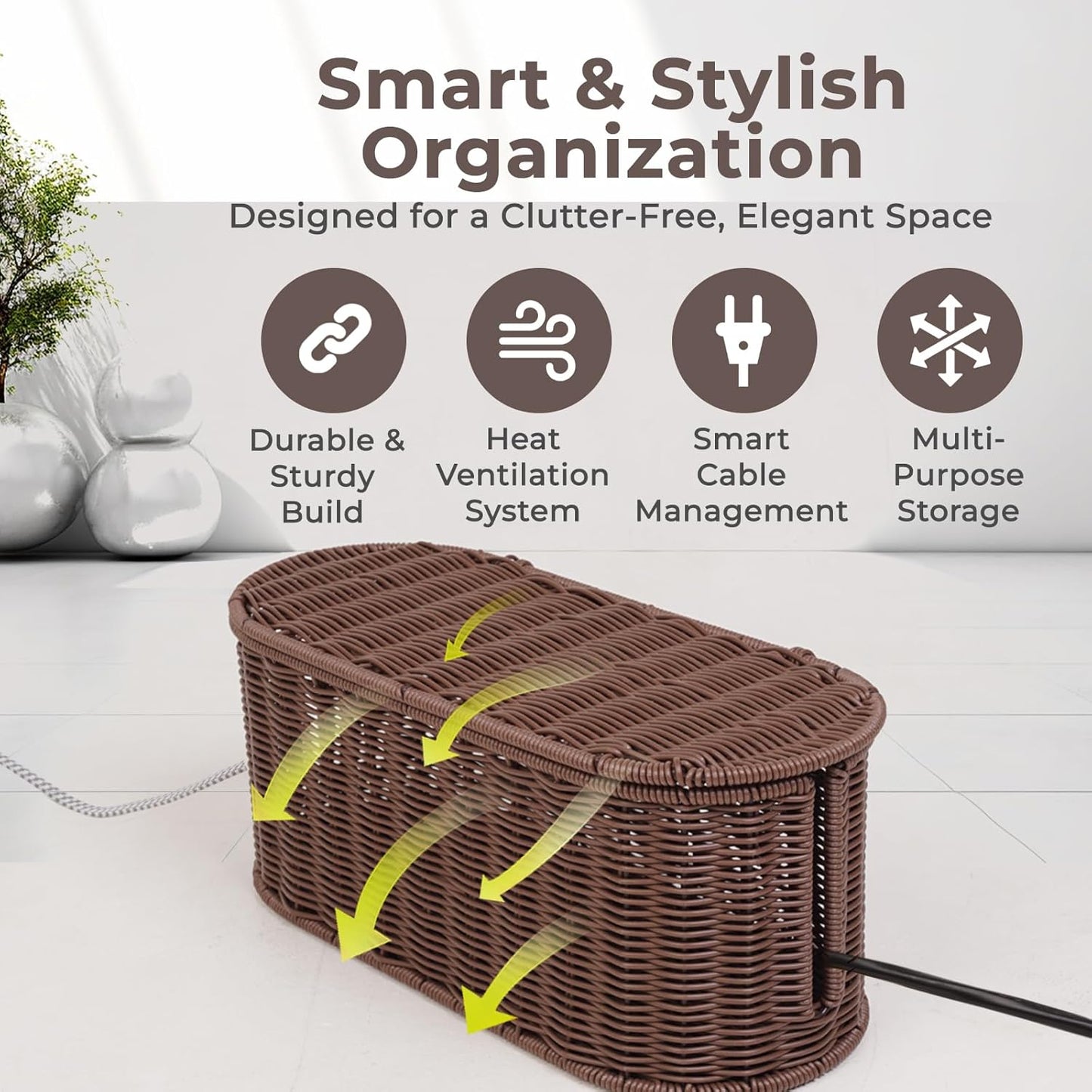 Cable Management Box, Handmade Rattan