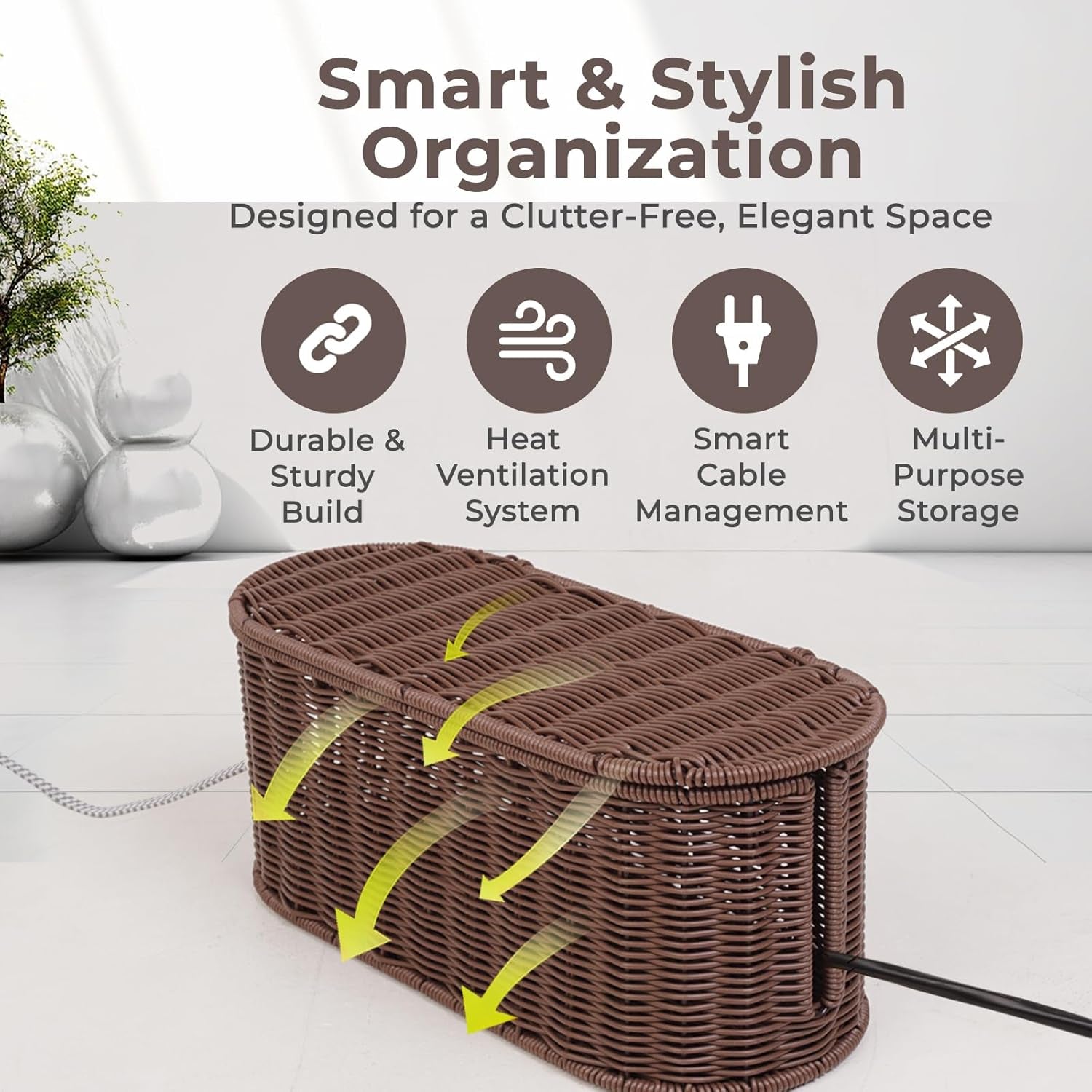 Cable Management Box, Handmade Rattan