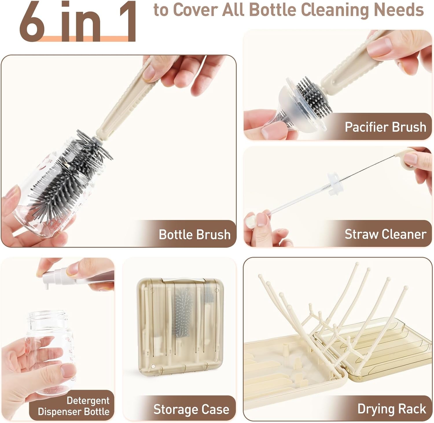 Baby Bottle Brush Set 6In1 Travel Bottle