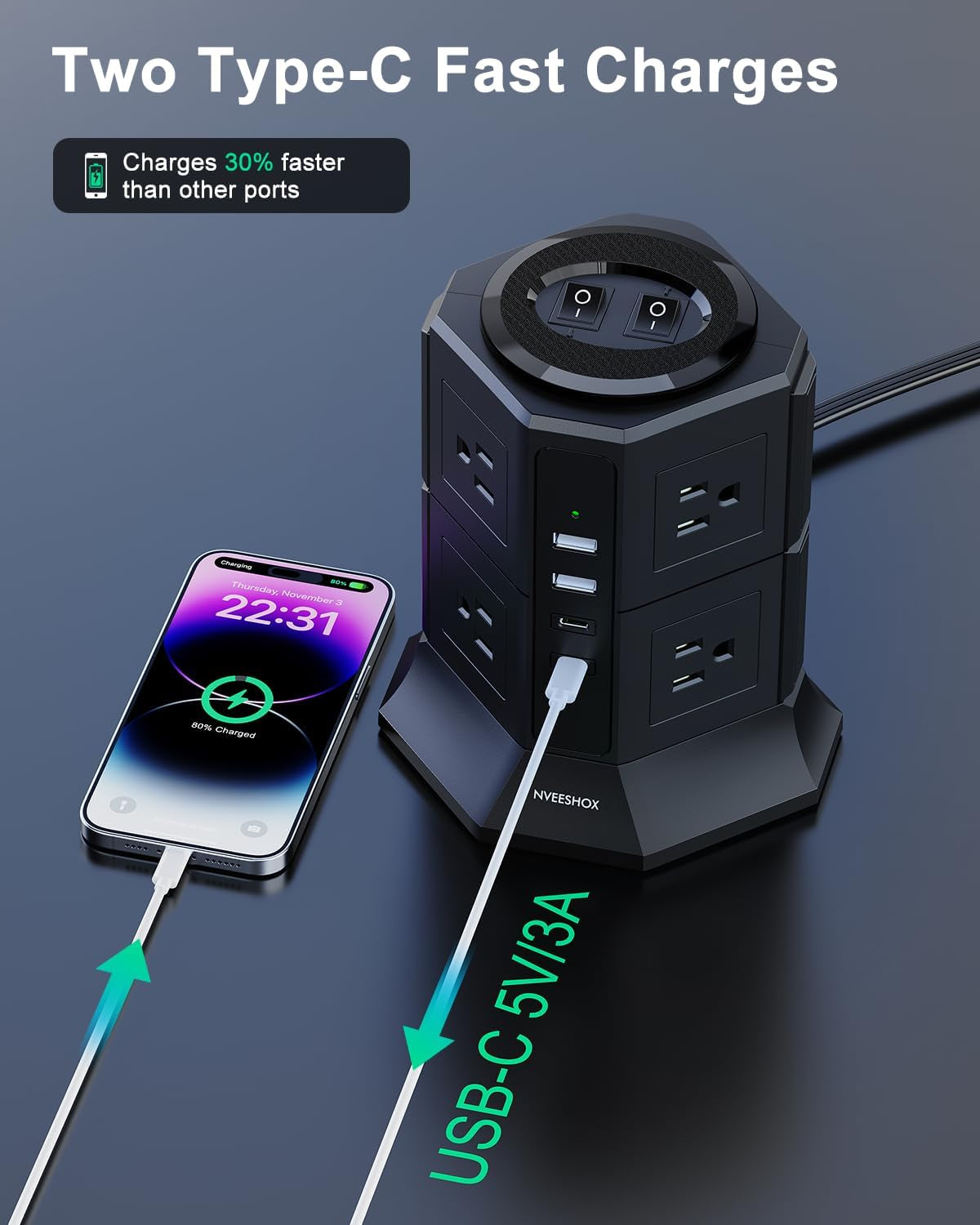 Surge Protector Power Strip Tower
