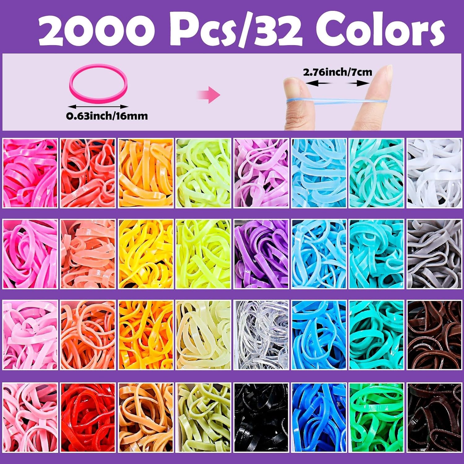 32 Colors Small Hair Rubber Bands with16