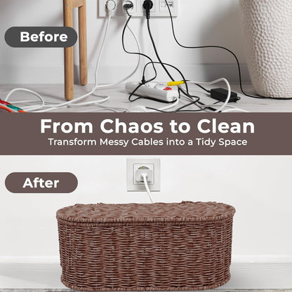 Cable Management Box, Handmade Rattan