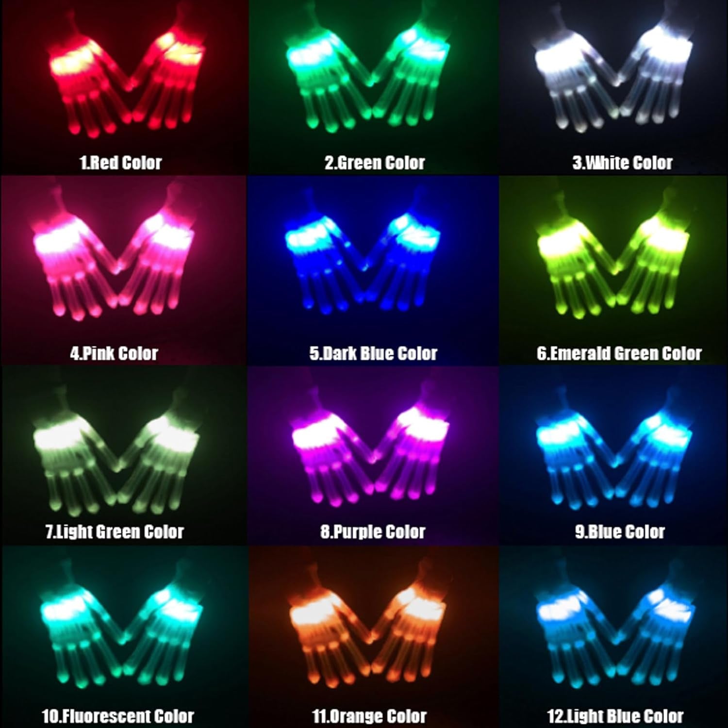 12 Colors Flash Led Light up Gloves 