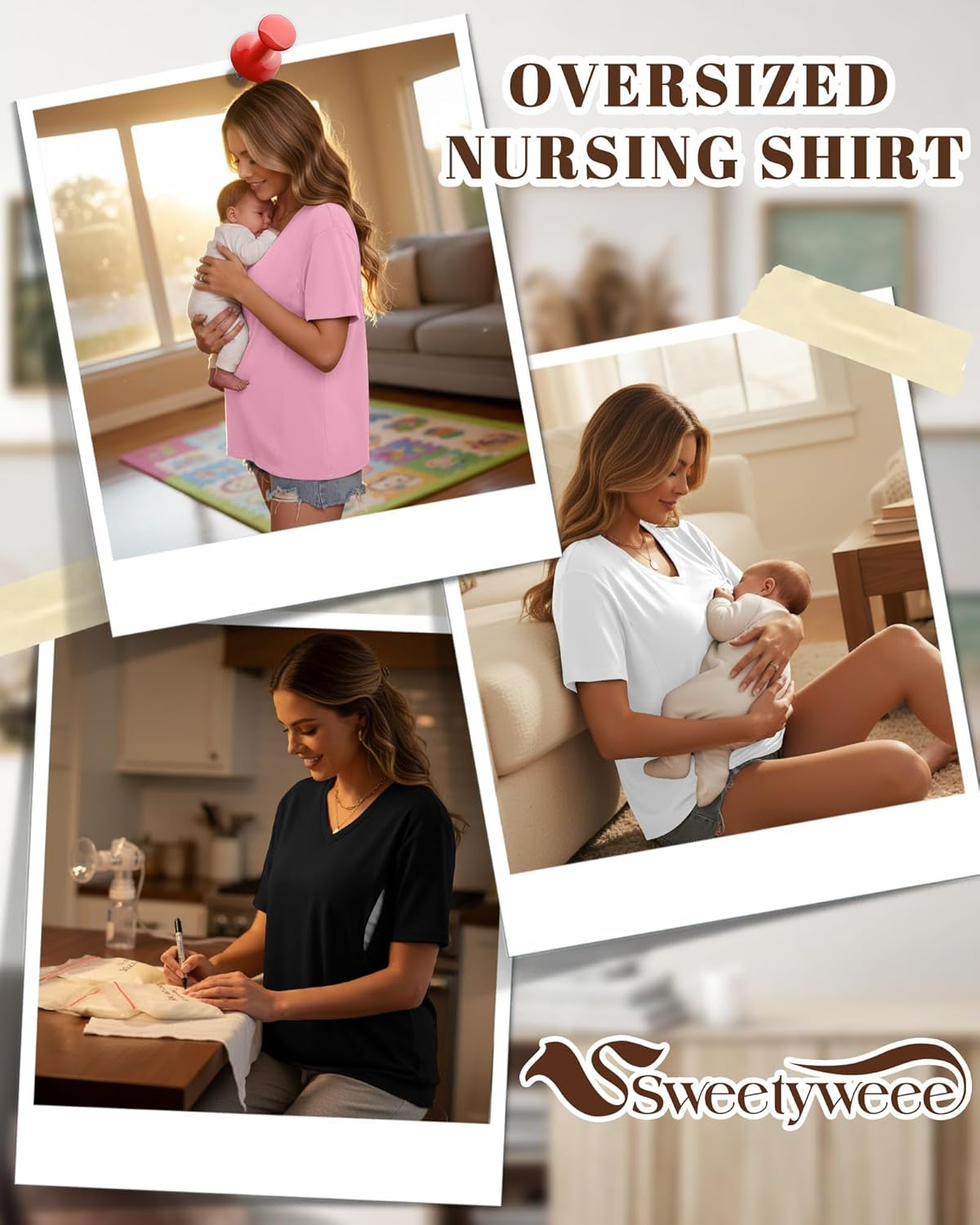 3 Pack Women'S Oversize Nursing Shirts