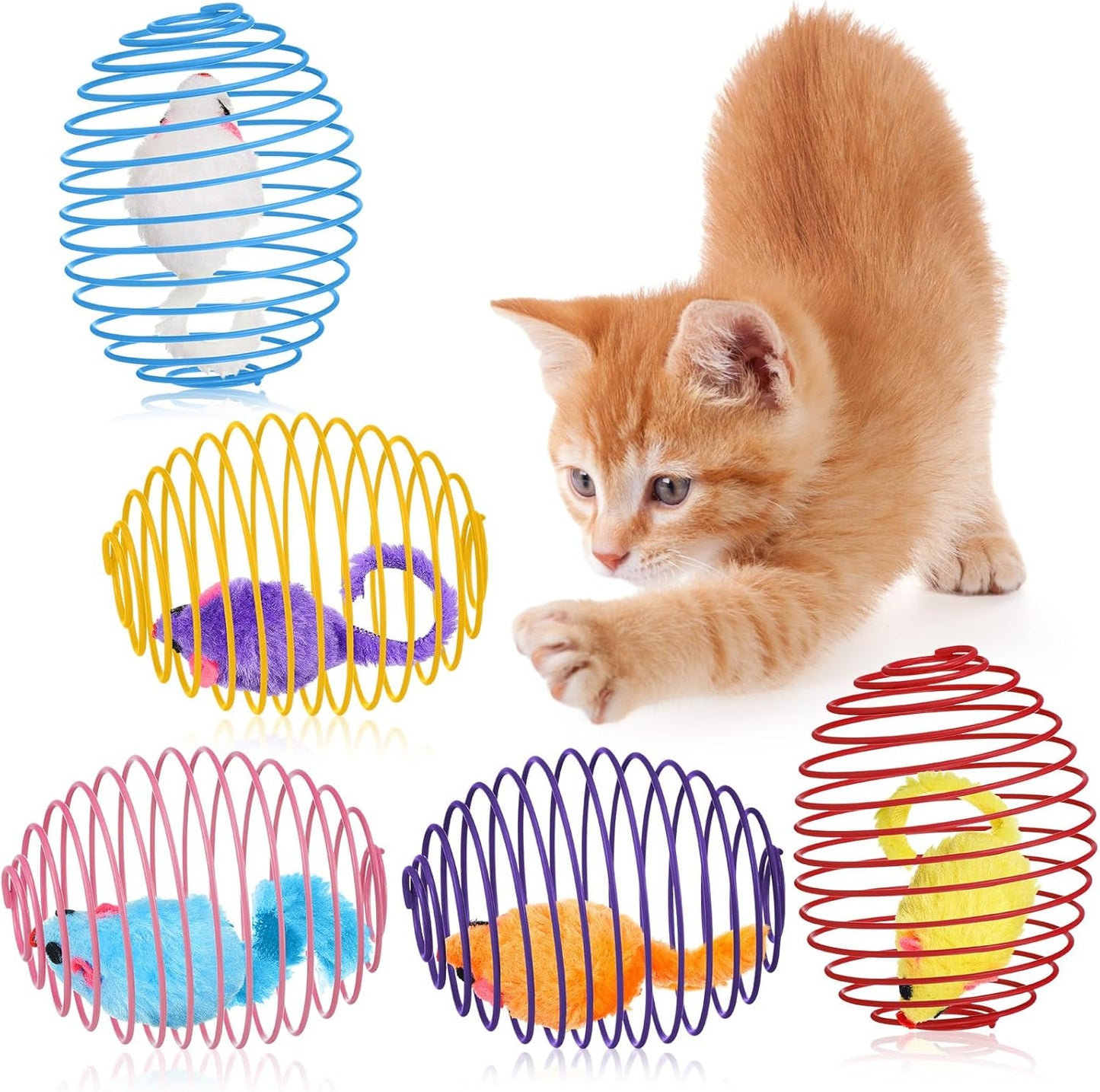 5 Pcs Cat Spring Balls Toys Stretchable