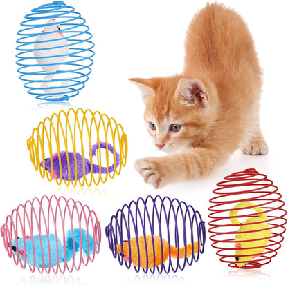 5 Pcs Cat Spring Balls Toys Stretchable