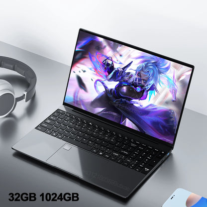15.6" Portable Laptop, 32GB RAM, 2TB SSD, Windows 11, 4K, Backlit, Fingerprint, Intel N5095