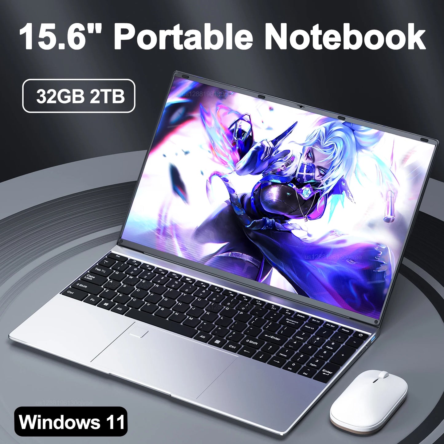15.6" Portable Laptop, 32GB RAM, 2TB SSD, Windows 11, 4K, Backlit, Fingerprint, Intel N5095