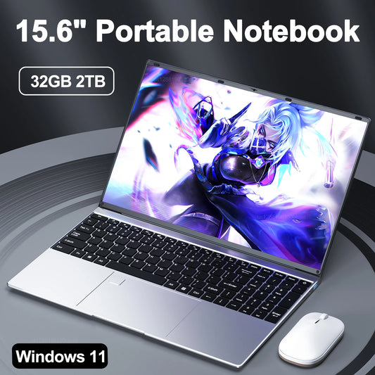 15.6" Portable Laptop, 32GB RAM, 2TB SSD, Windows 11, 4K, Backlit, Fingerprint, Intel N5095