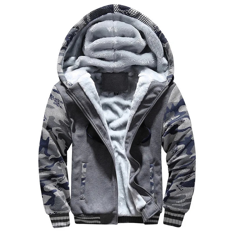 Men's Camouflage Fleece Jacket – Thick, Warm & Stylish Winter Coat