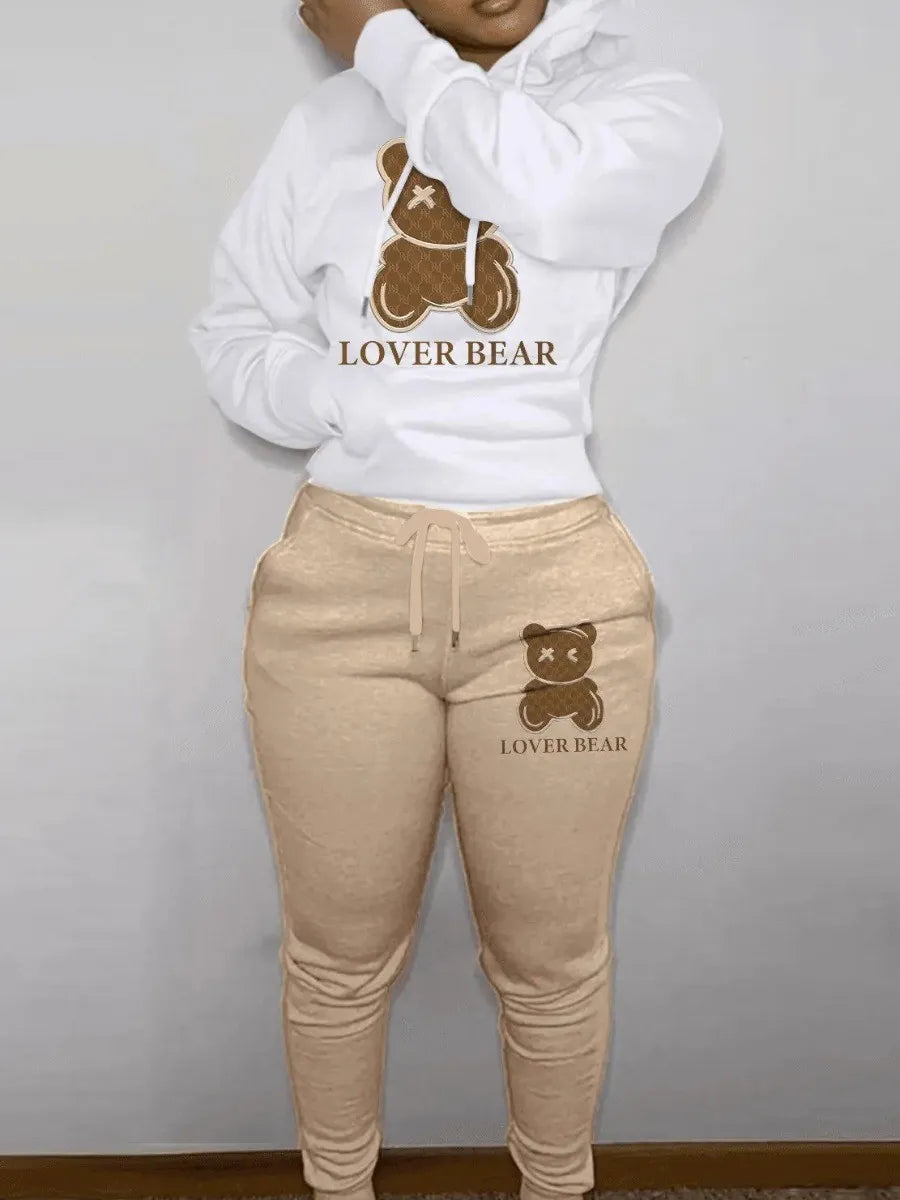 Lovely Bear Letter Print Kangaroo Pocket Jogger Set with Long Sleeve Hoodie & Drawstring